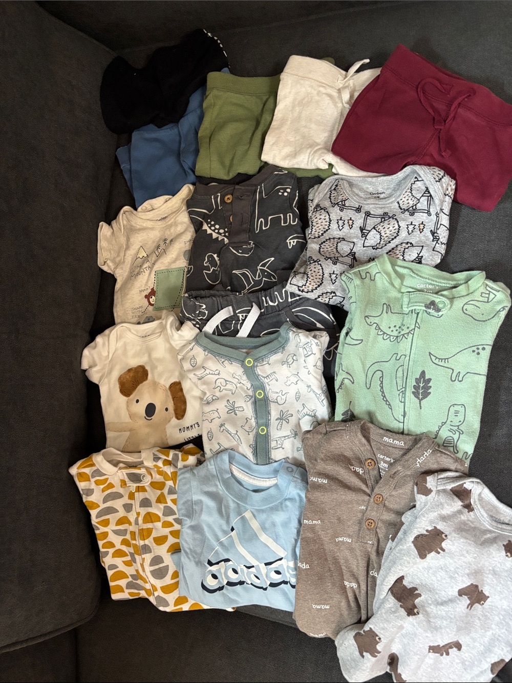 0-3 months Baby Mixed Onesie Bundle - Multicolor (Green, Gray, Blue, Cream)